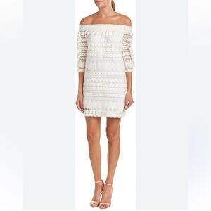 Trina Turk hoku embroidery lace off shoulder mini dress size M